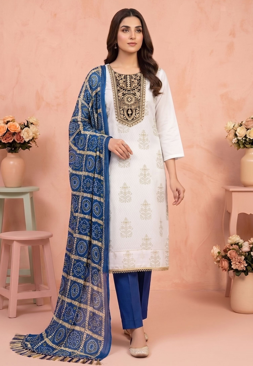 White Rayon Straight Suit 329581