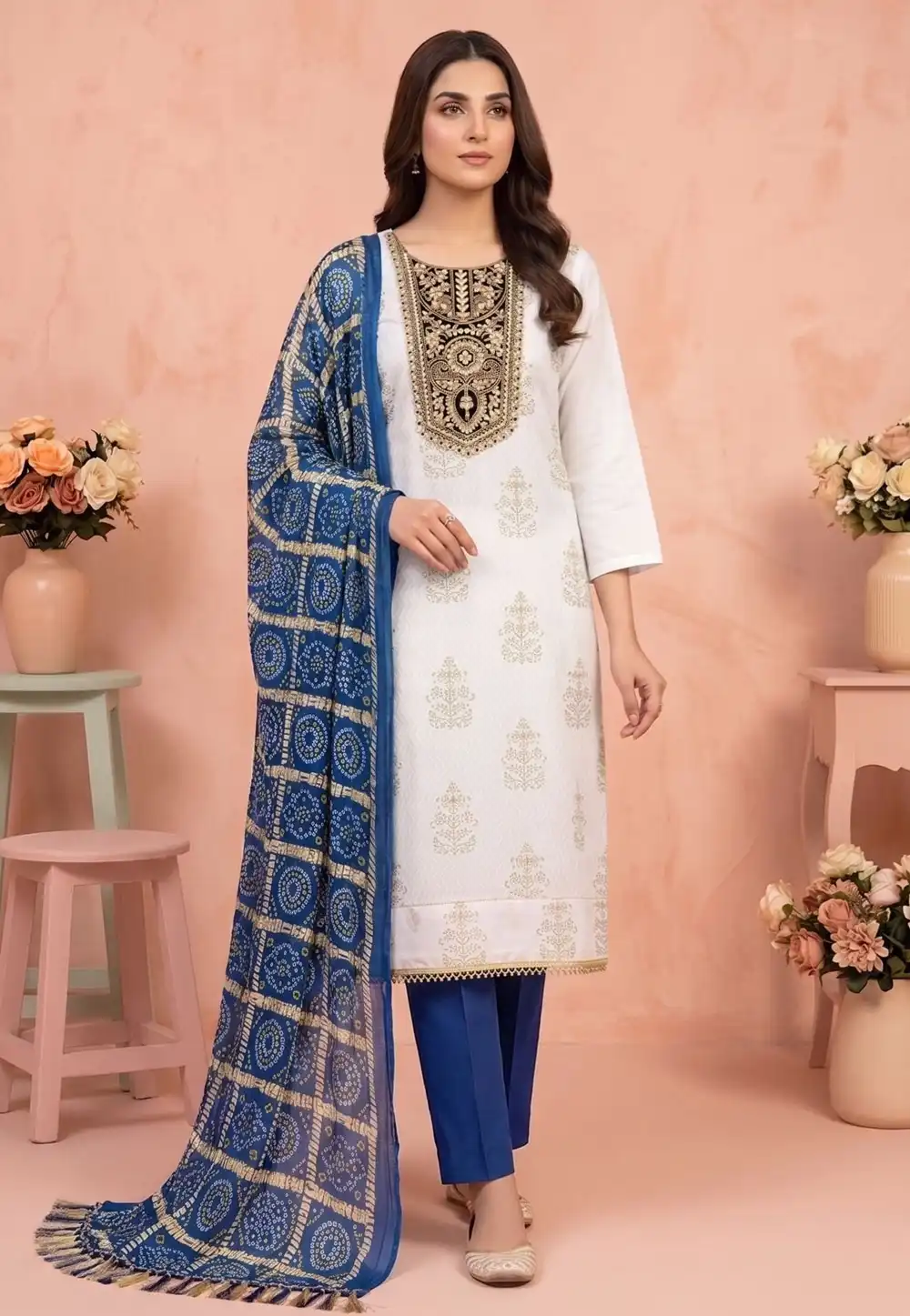 White Rayon Straight Suit 329581