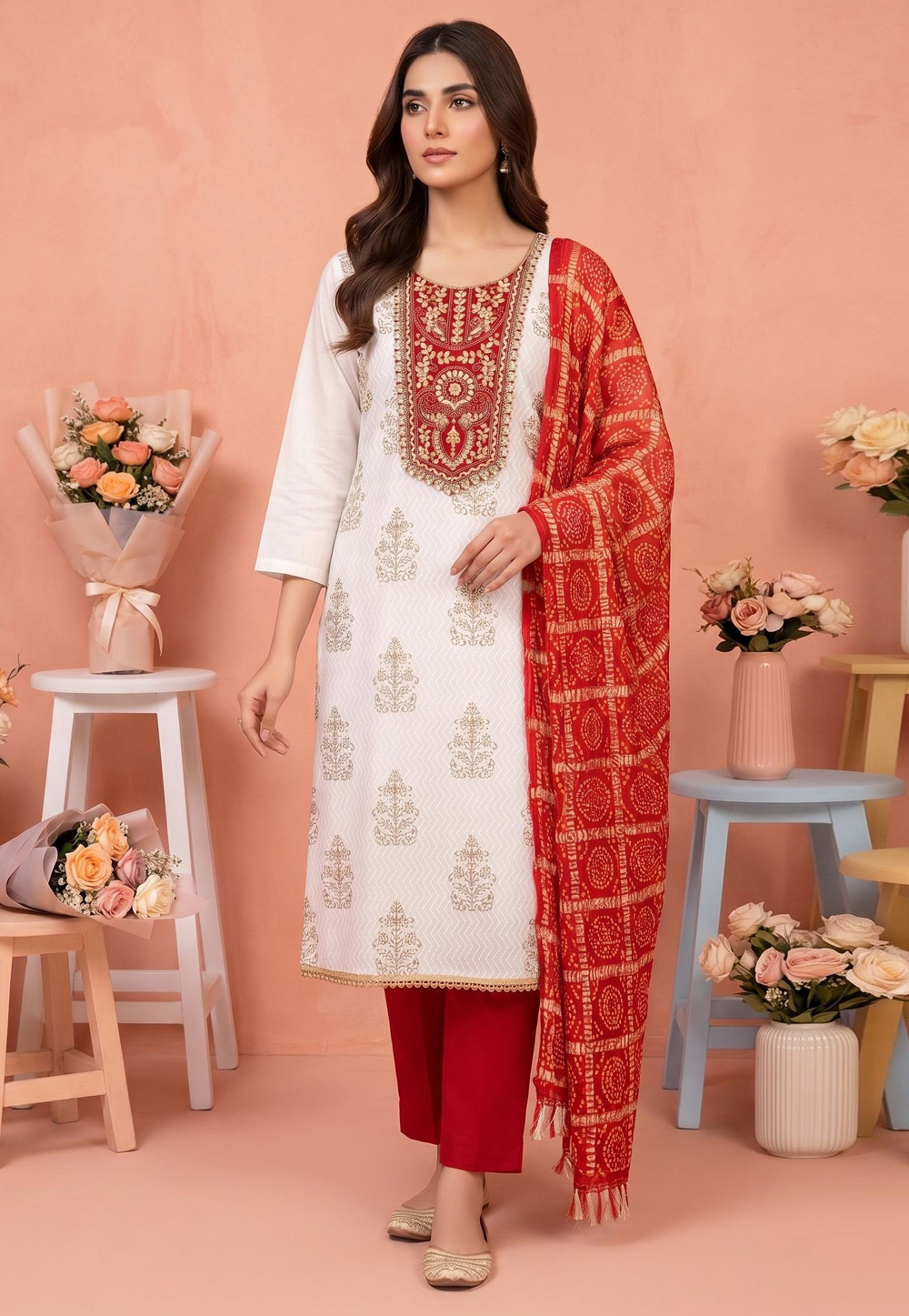 White Rayon Straight Suit 329584