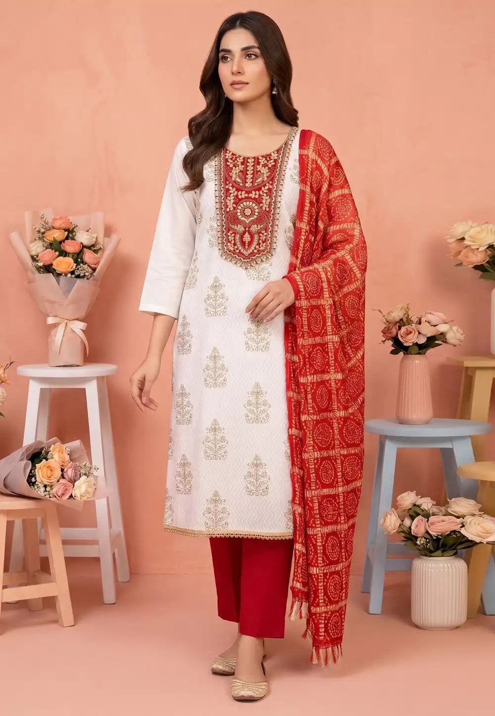 White Rayon Straight Suit 329584