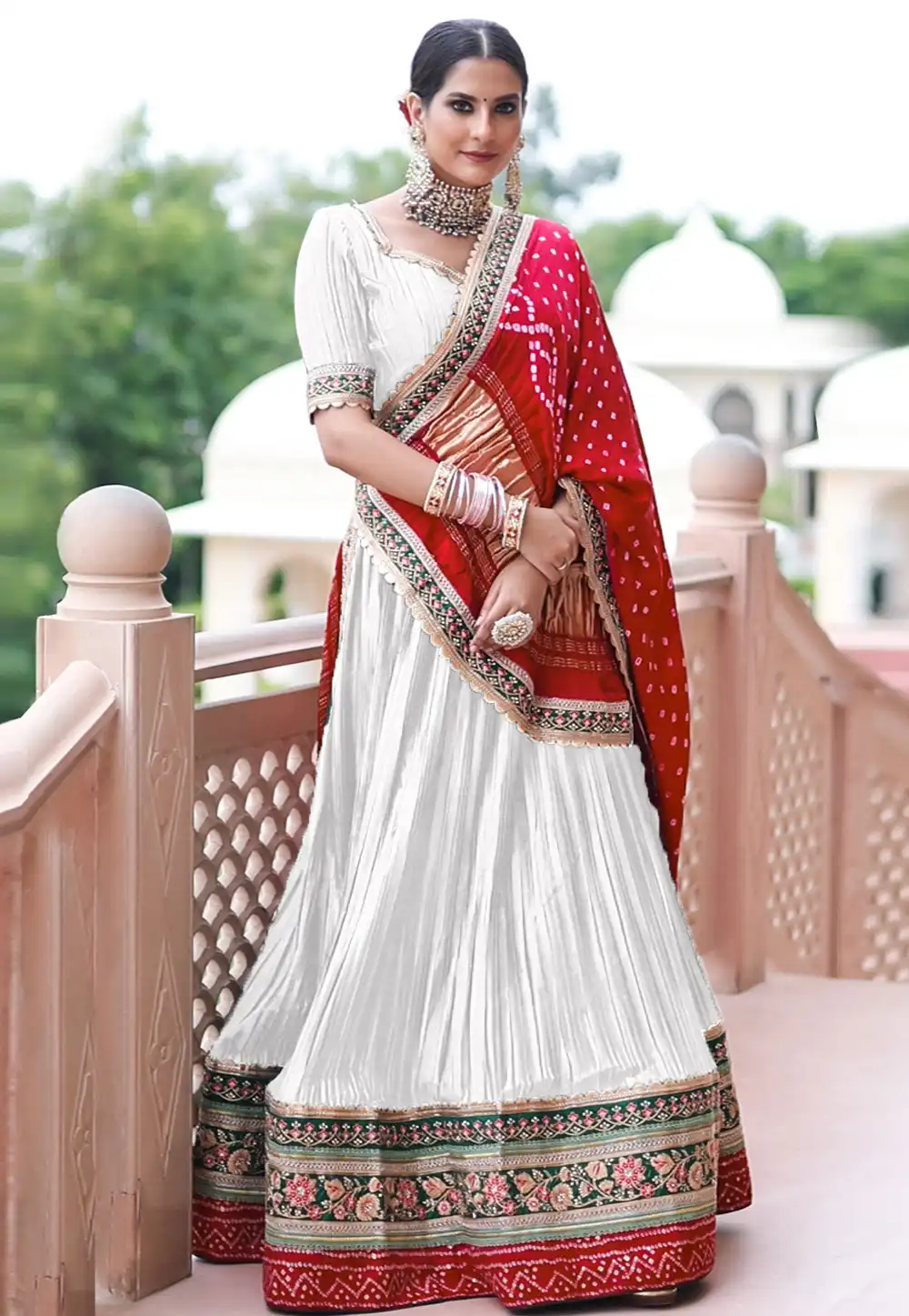 White Satin A Line Lehenga Choli 313921