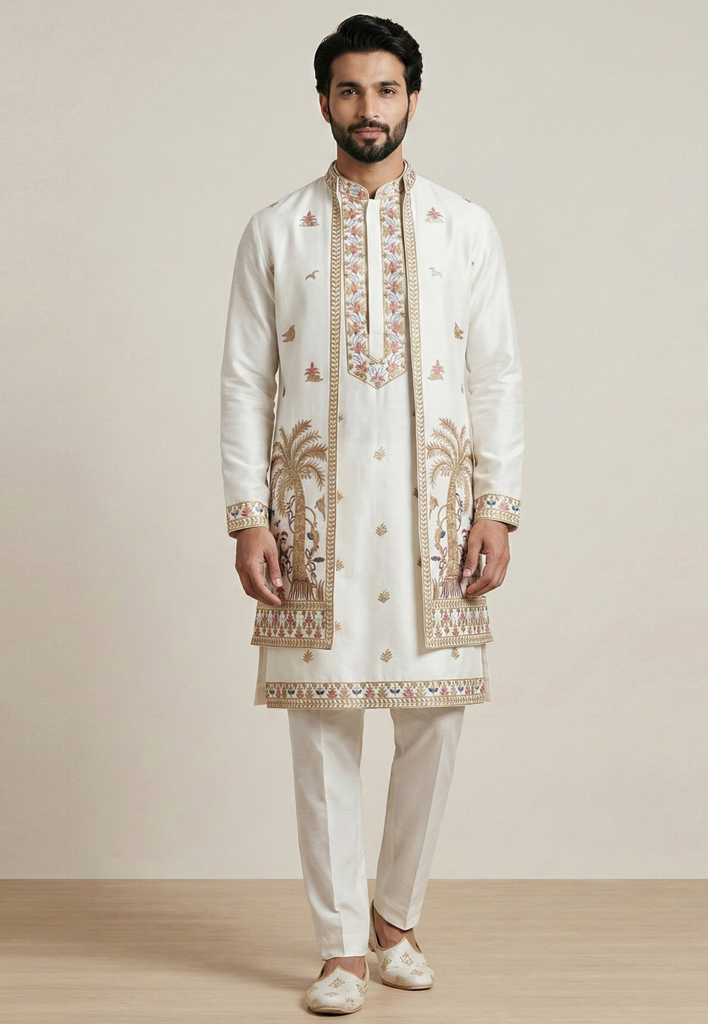 White Satin Indo Western Suit 324594