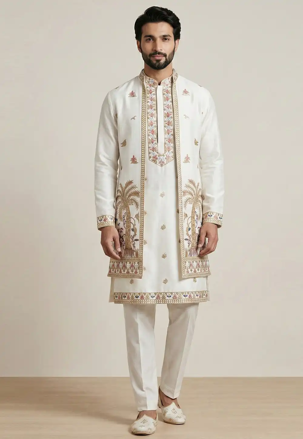 White Satin Indo Western Suit 324594