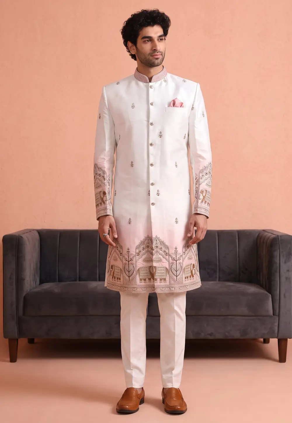 White Satin Indo Western Suit 333391