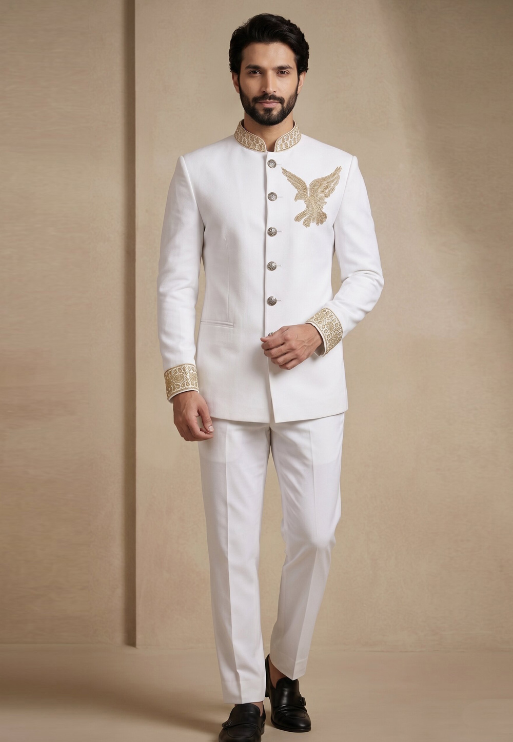 White Satin Jodhpuri Suit 327871