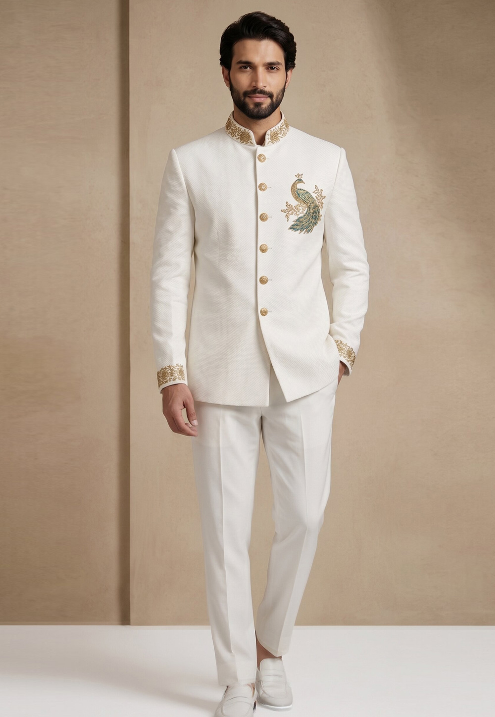 White Satin Jodhpuri Suit 327873