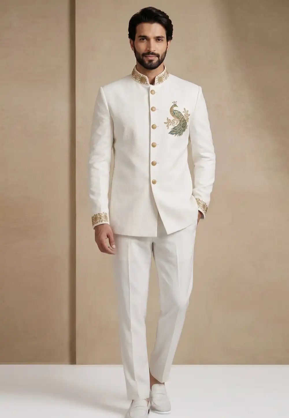 White Satin Jodhpuri Suit 327873