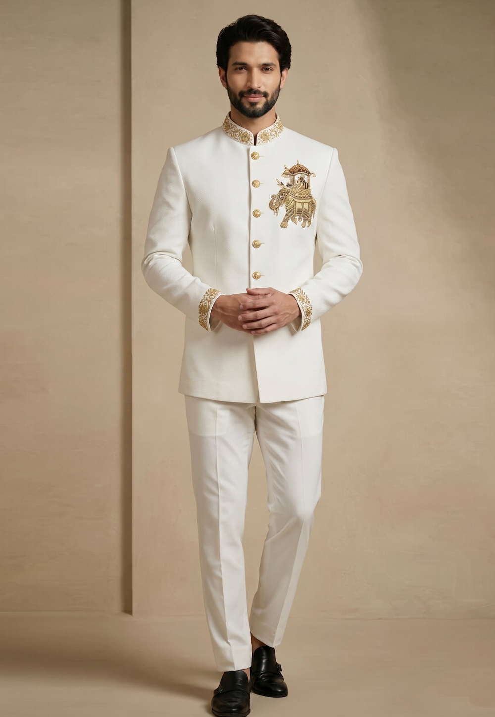 White Satin Jodhpuri Suit 327875