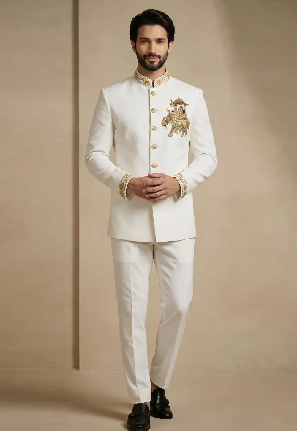 White Satin Jodhpuri Suit 327875