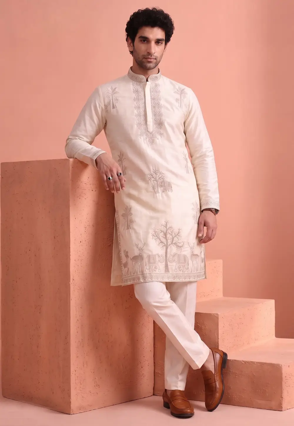 White Satin Kurta Pajama 333111