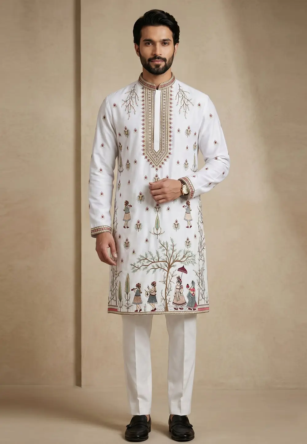 White Satin Kurta Pajama 334103