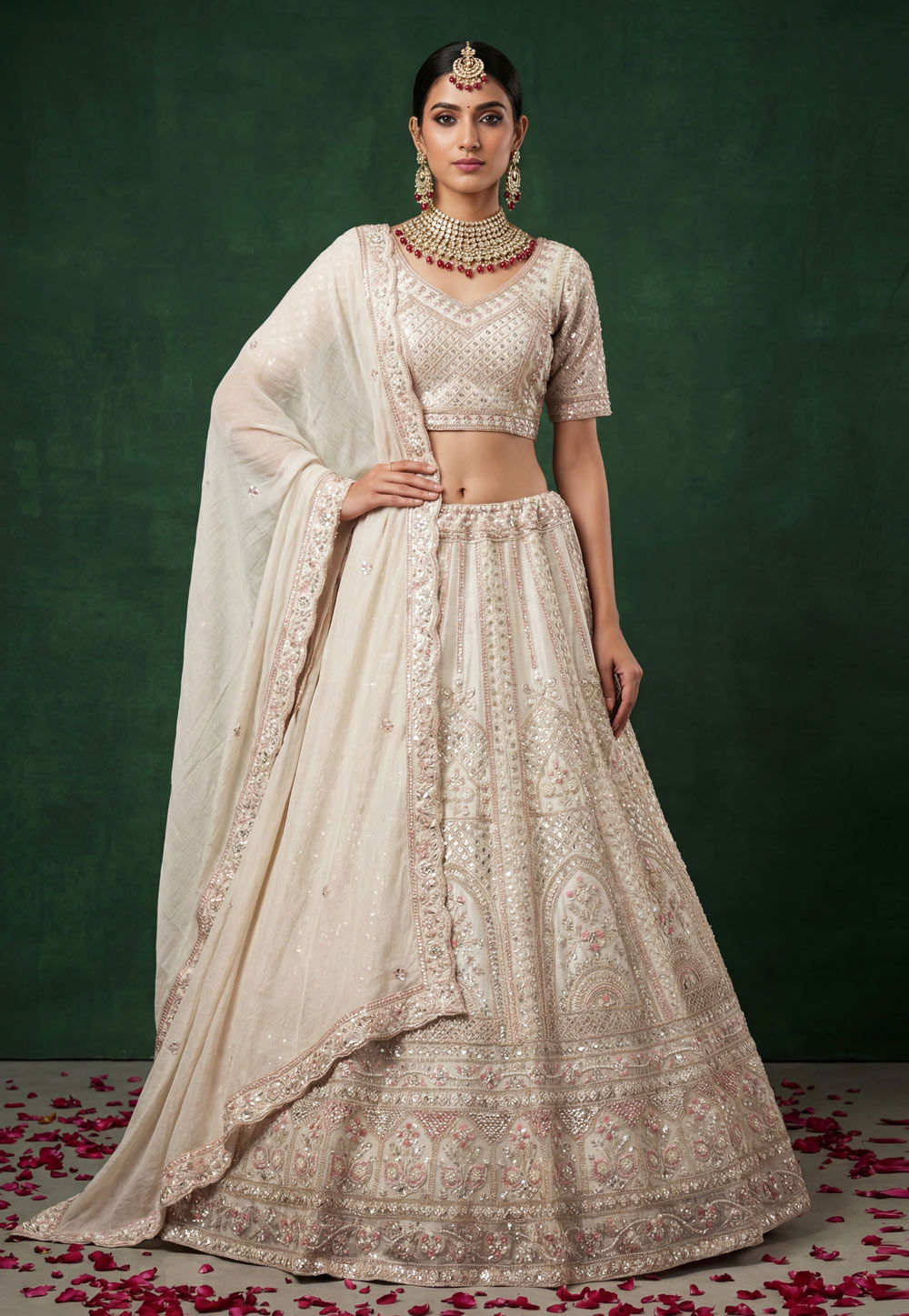 White Satin Lehenga Choli For Wedding 323361