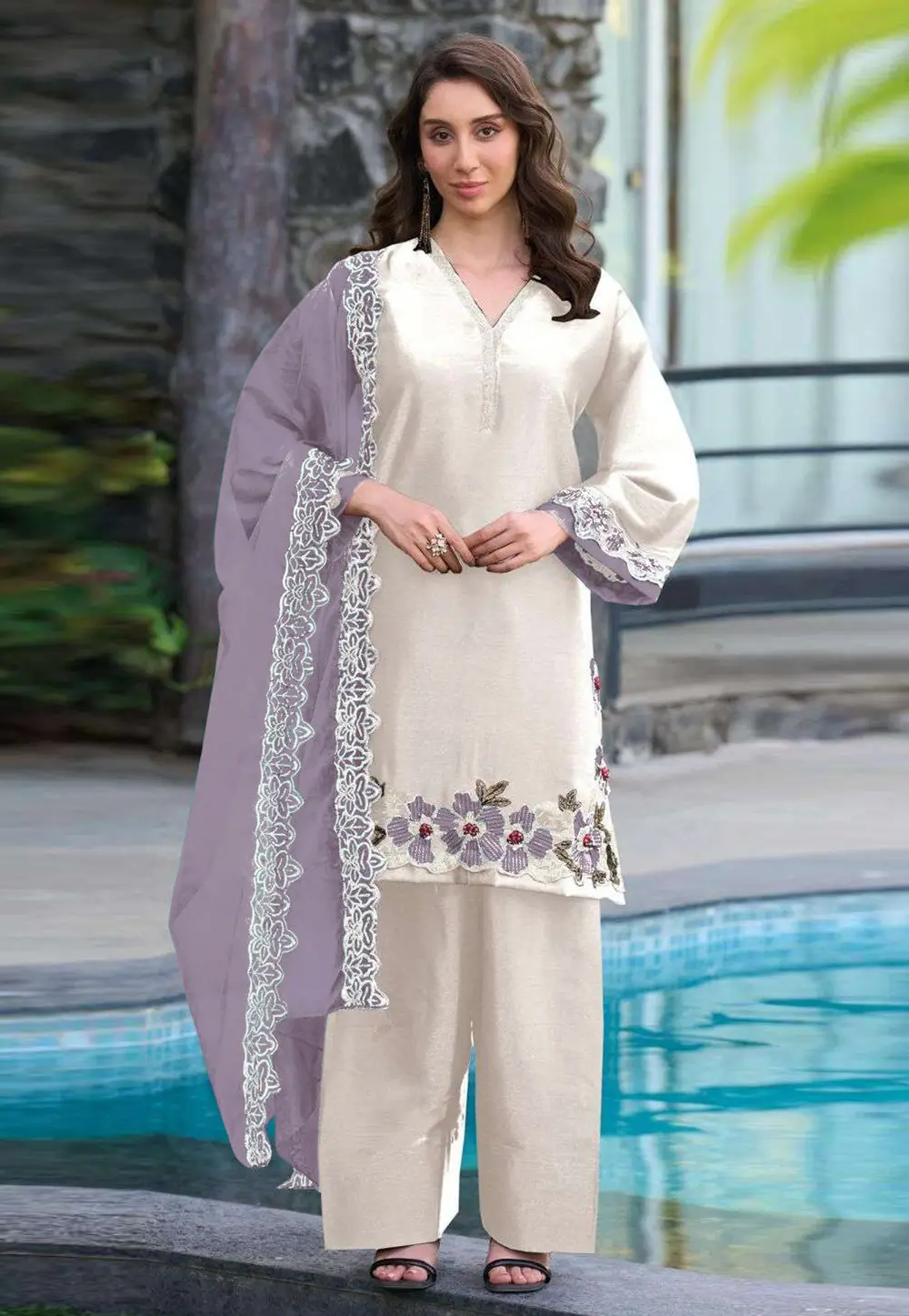 White Satin Pakistani Suit 331335