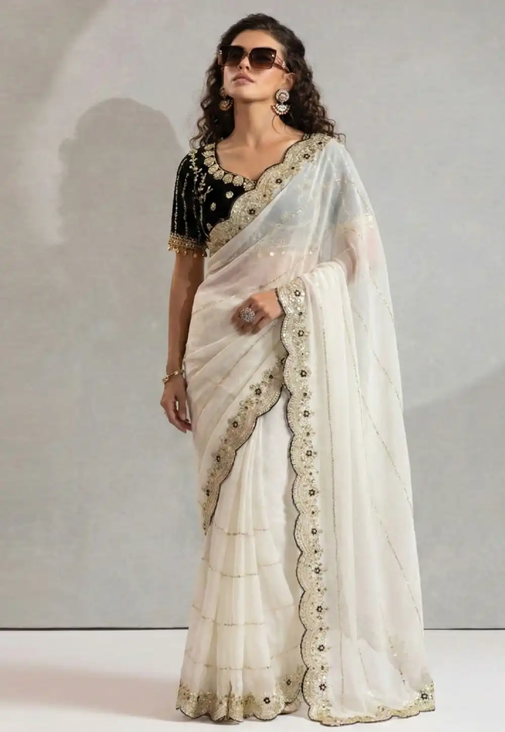 White Satin Saree With Blouse 330094