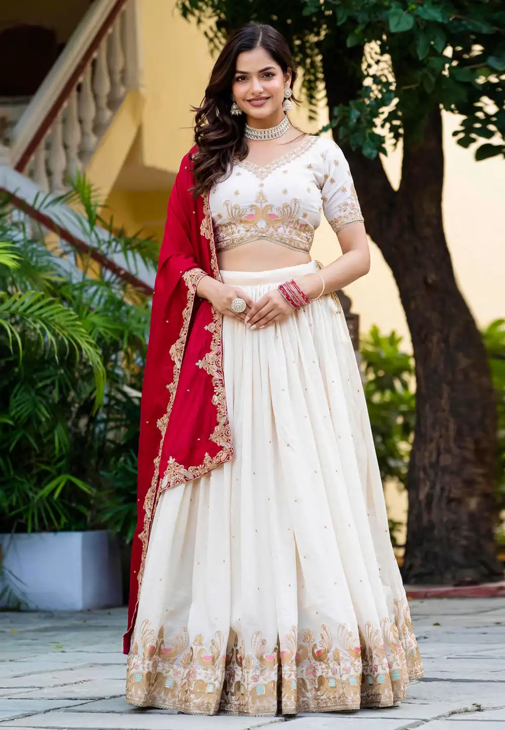 White Silk Circular Lehenga Choli 329195