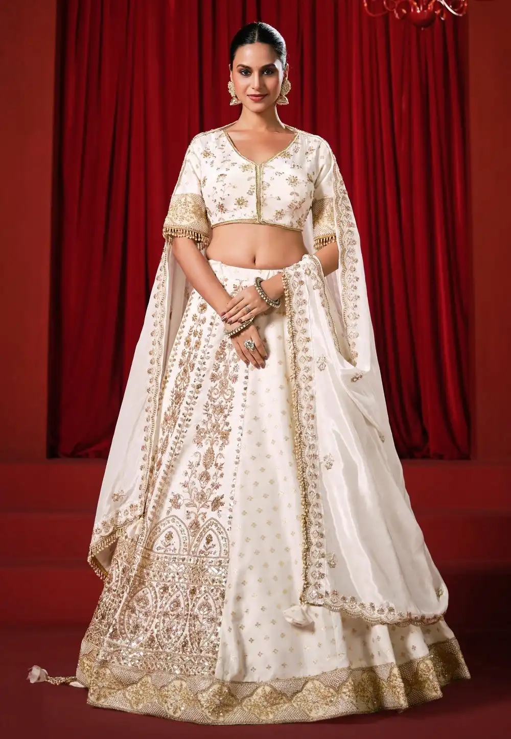 White Silk Crepe Circular Lehenga Choli 329131