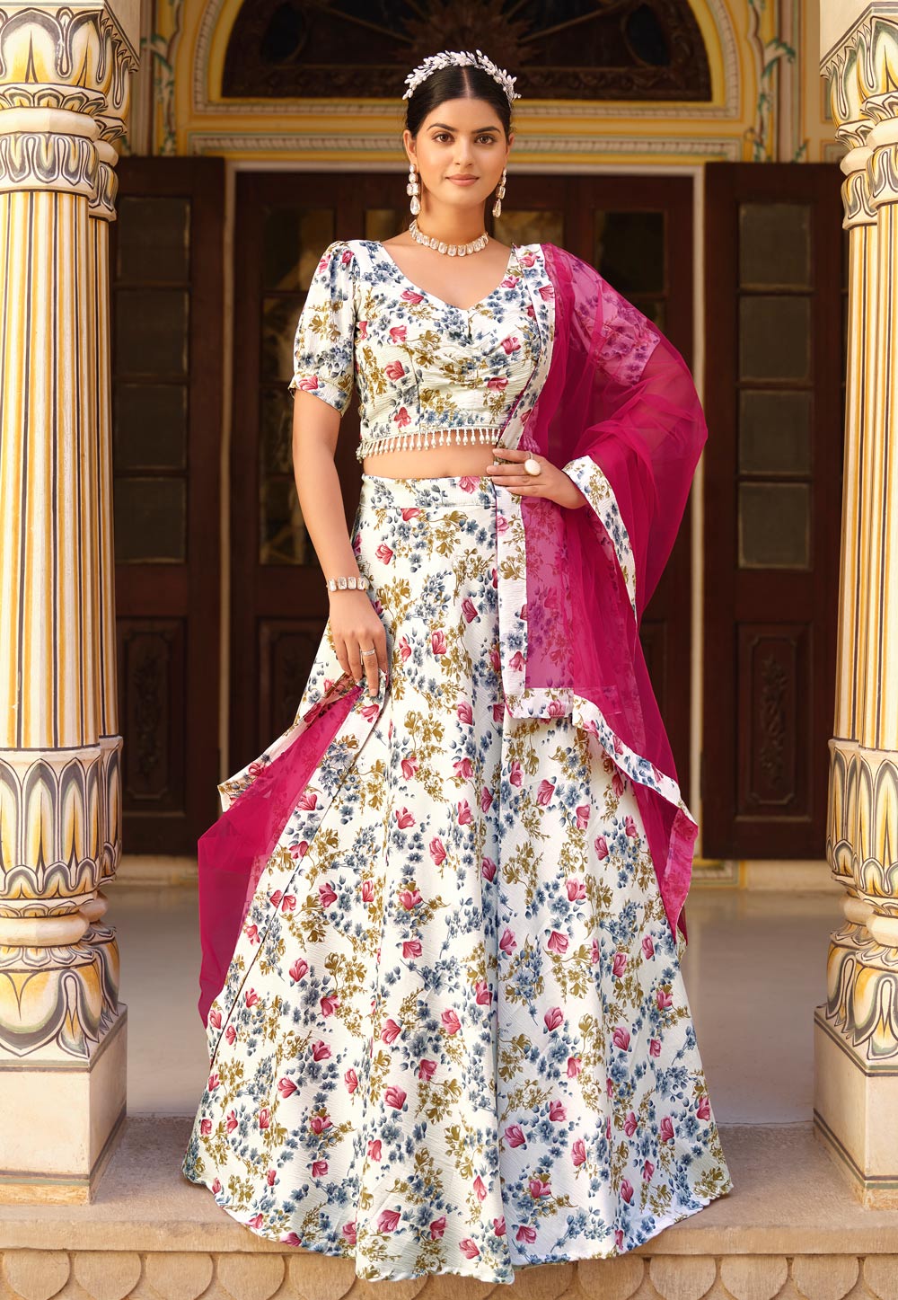 White Silk Floral Lehenga choli 280233