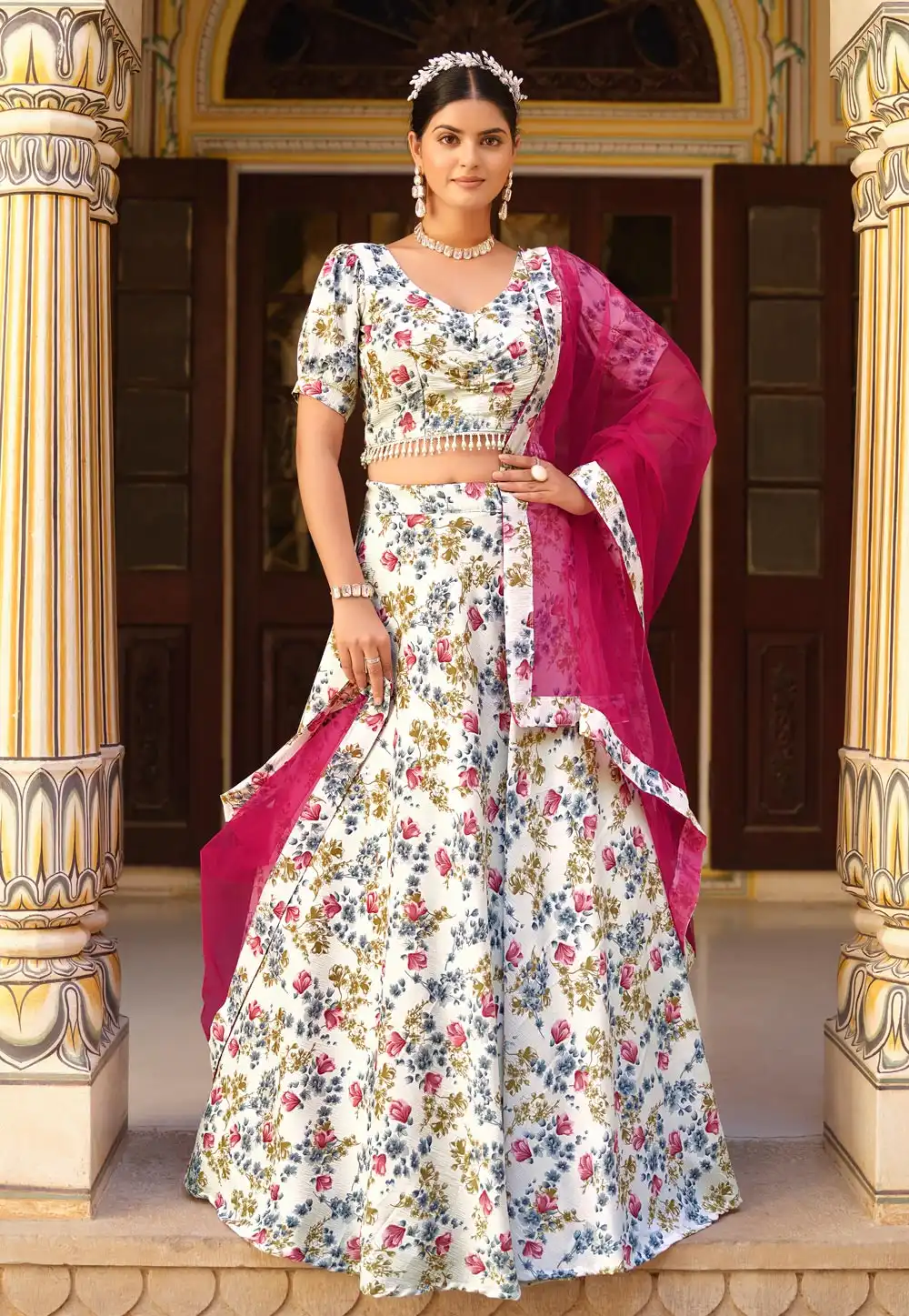 White Silk Floral Lehenga choli 280233