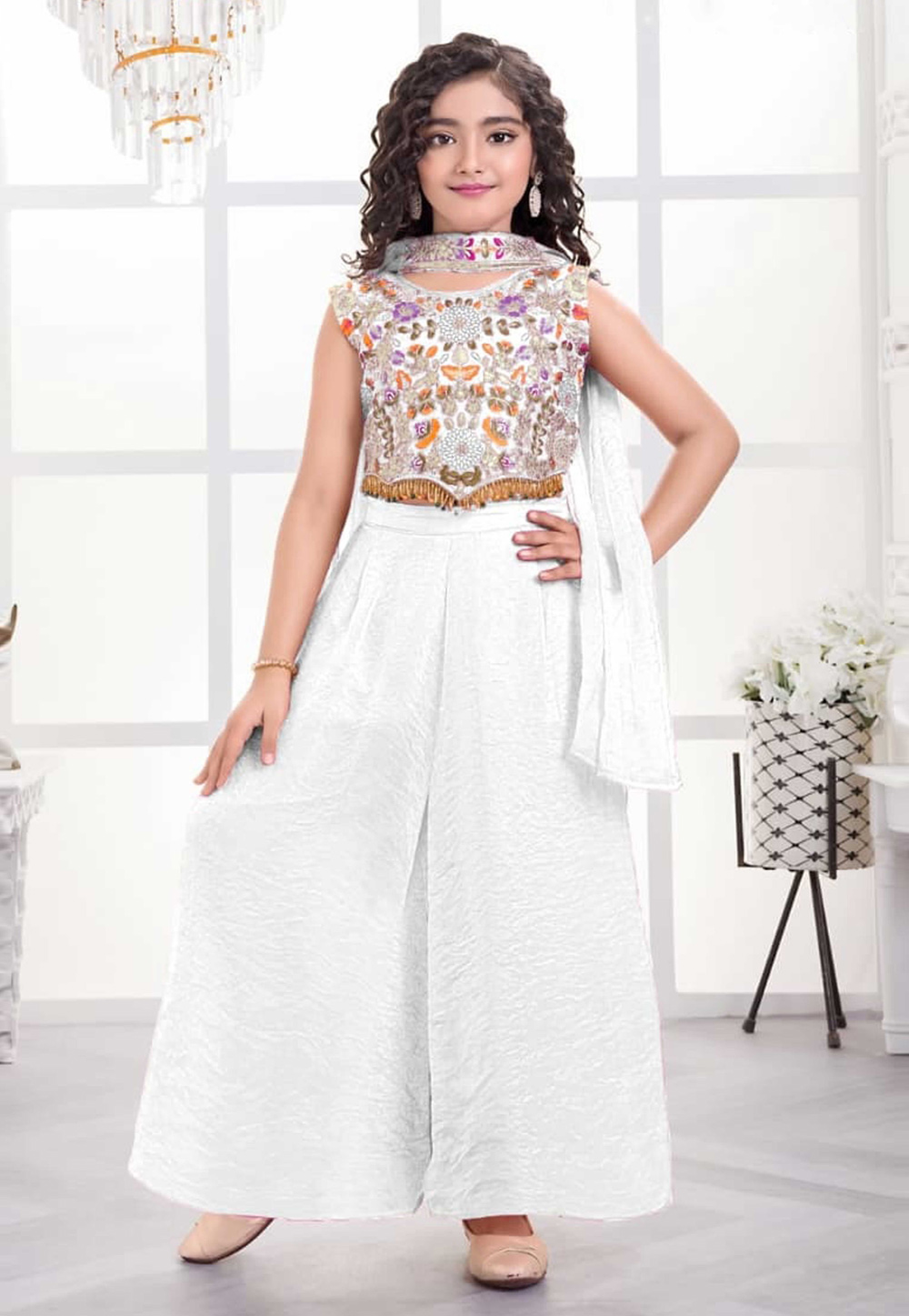White Silk Kids Palazzo Suit 326629