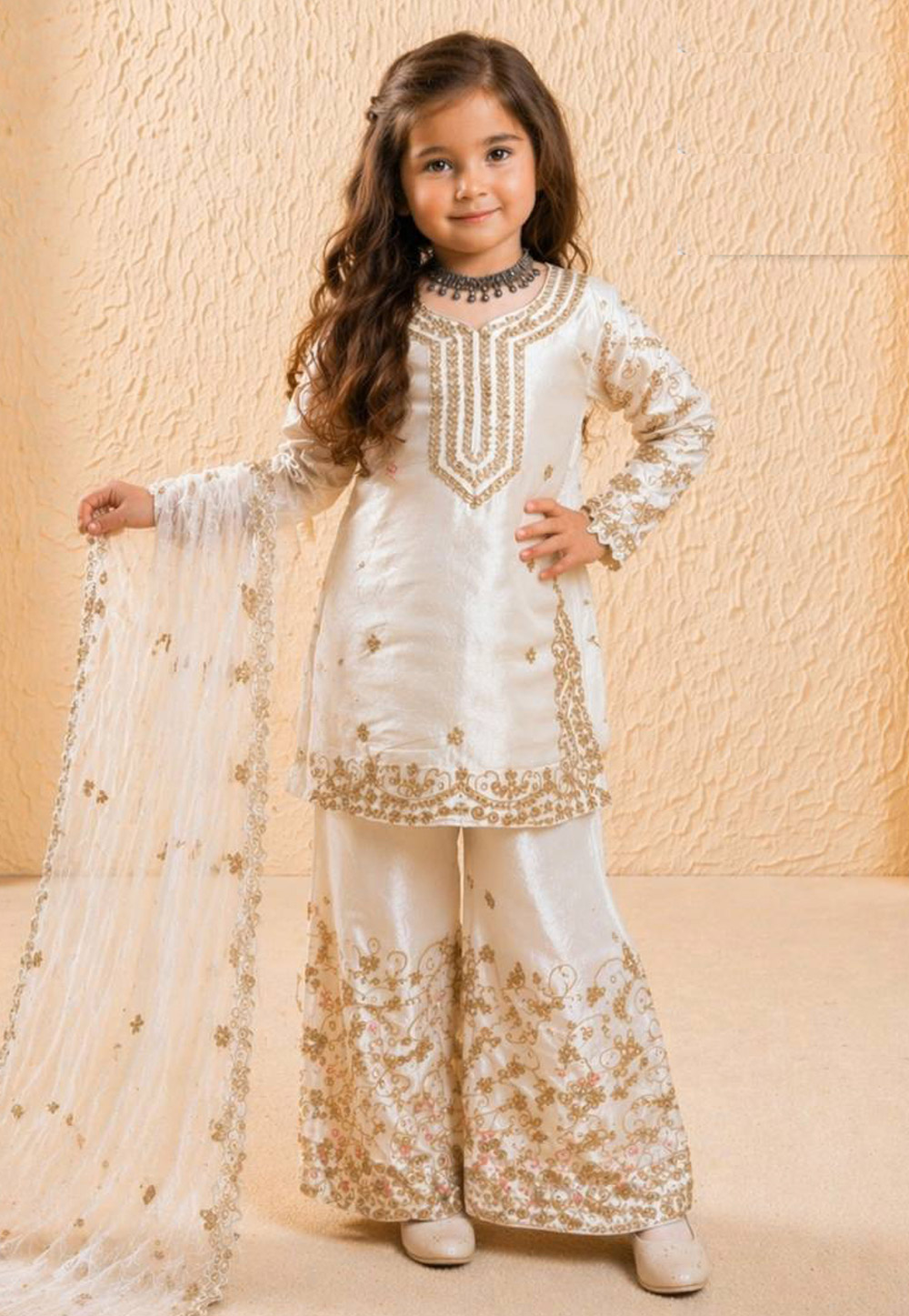 White Silk Kids Salwar Suit 327203