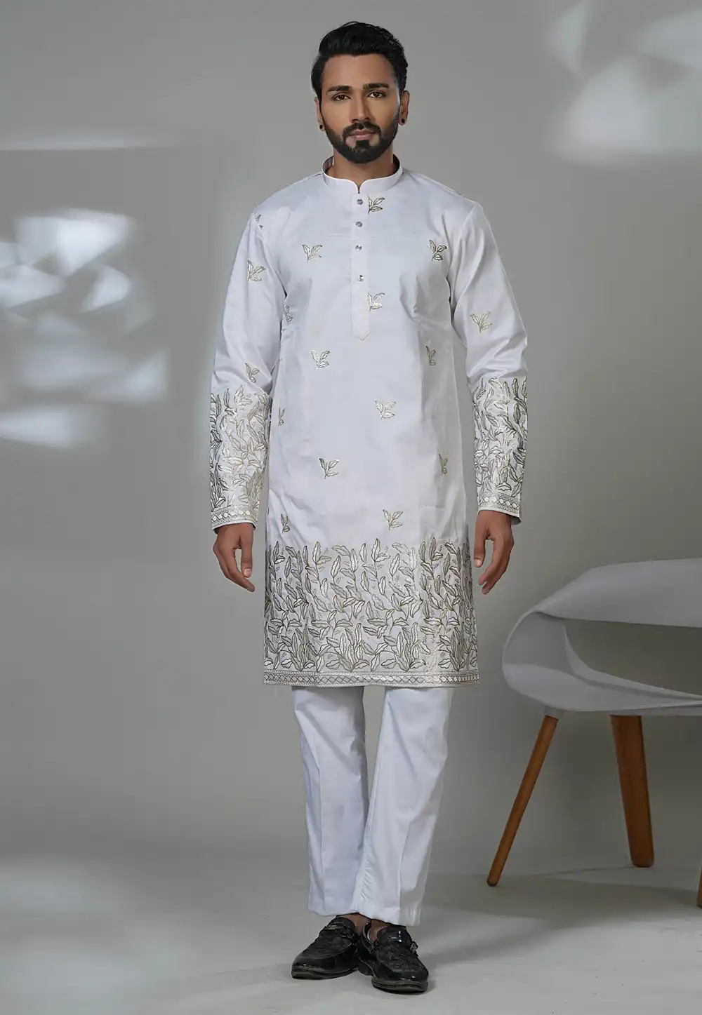 White Silk Kurta Pajama 315523