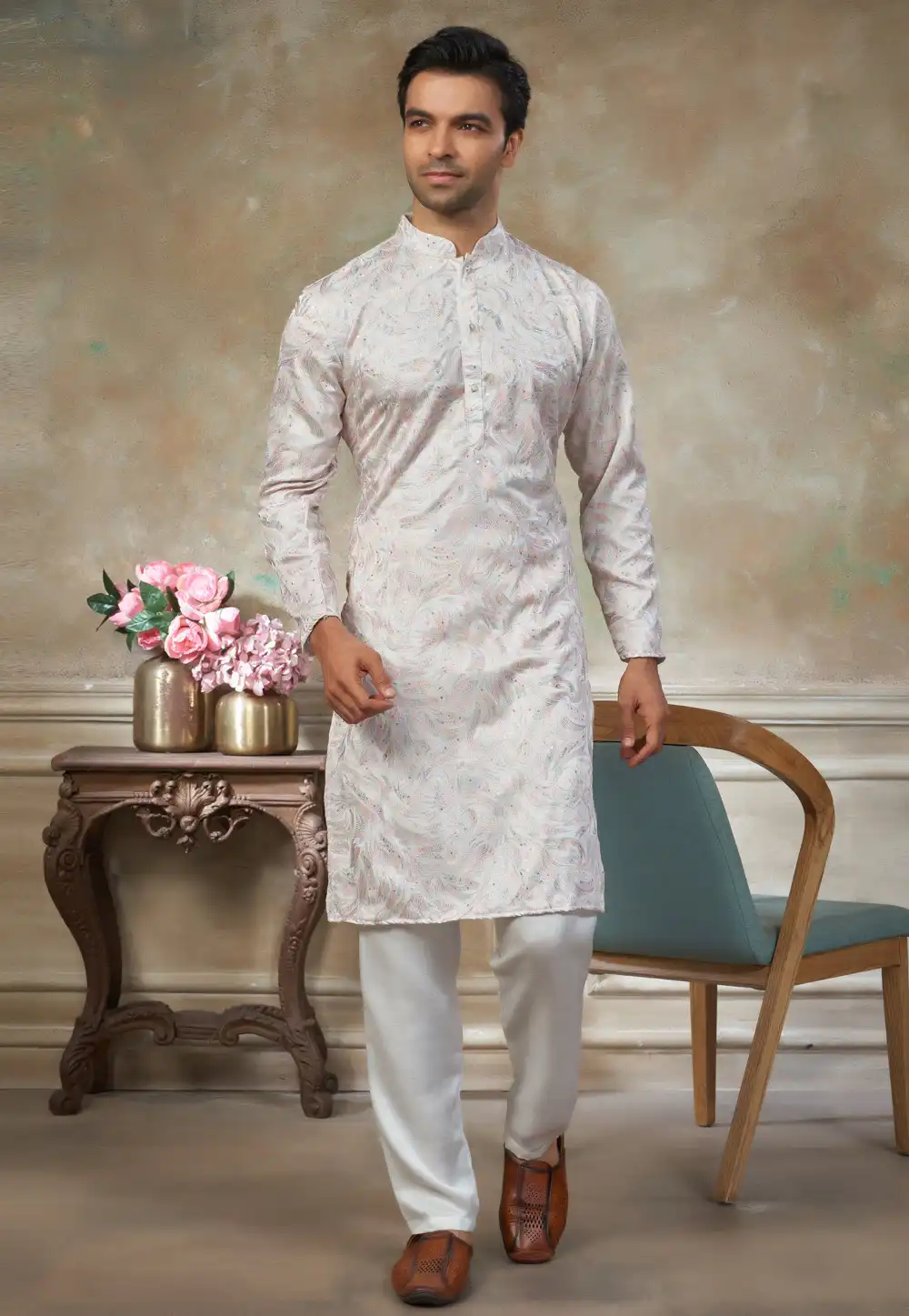 White Silk Kurta Pajama 325985