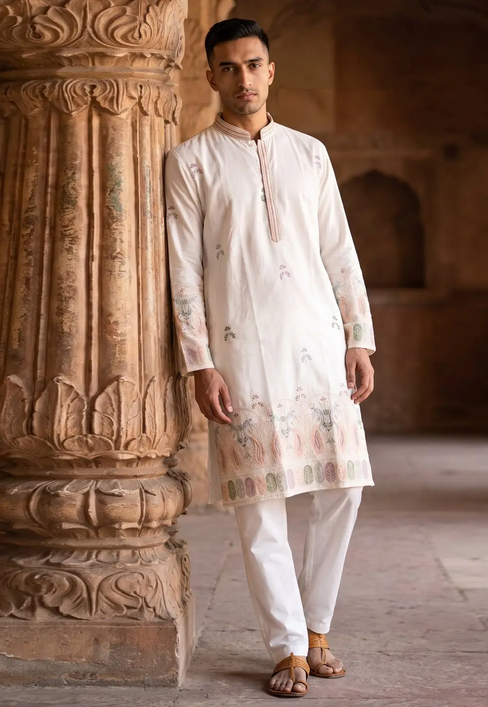 White Silk Kurta Pajama 336211