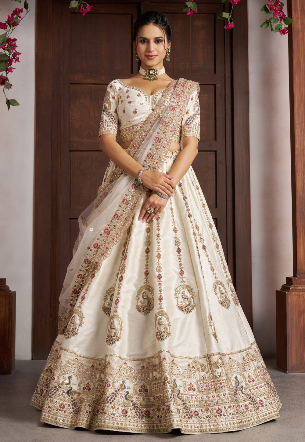 White Silk Lehenga Choli For Wedding 329384