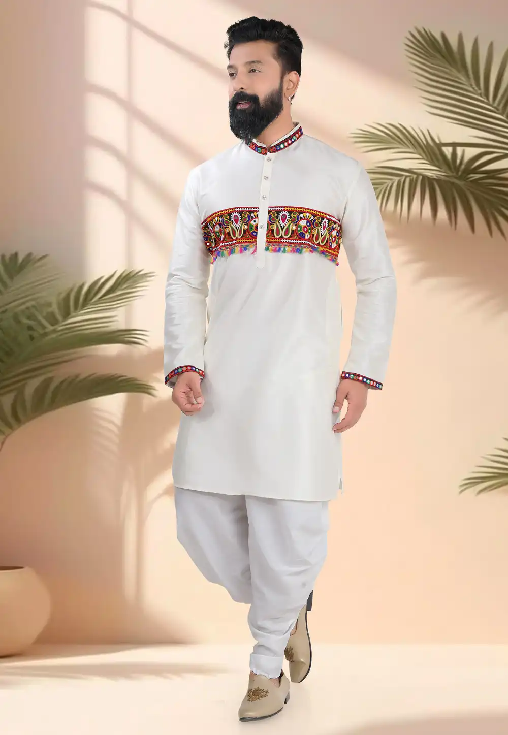 White Silk Navratri Dhoti Kurta 315605