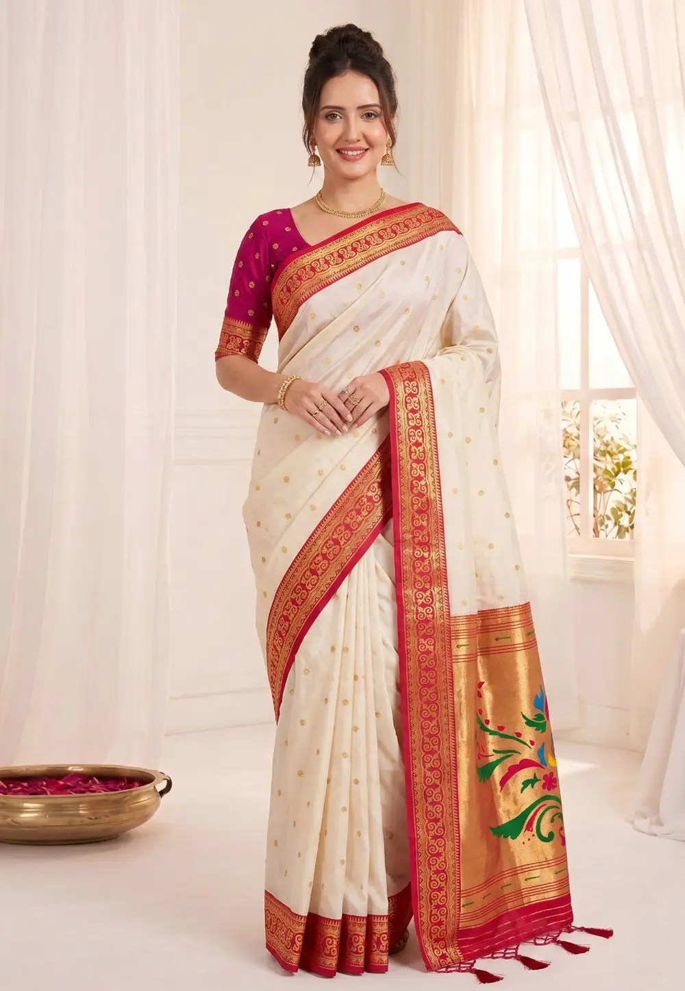 White Silk Paithani Saree 336618