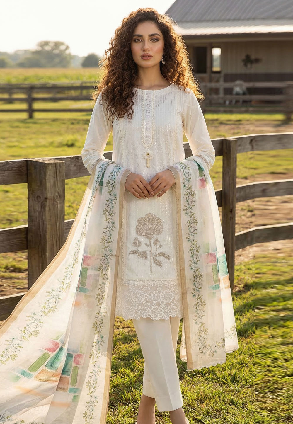 White Silk Pakistani Suit 326104