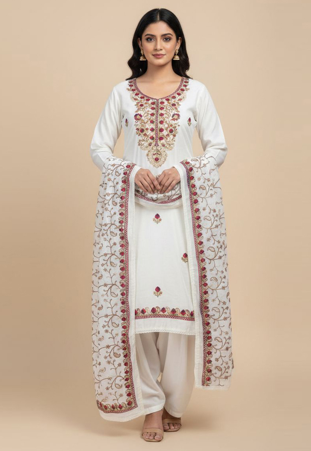 White Silk Punjabi Suit 330319