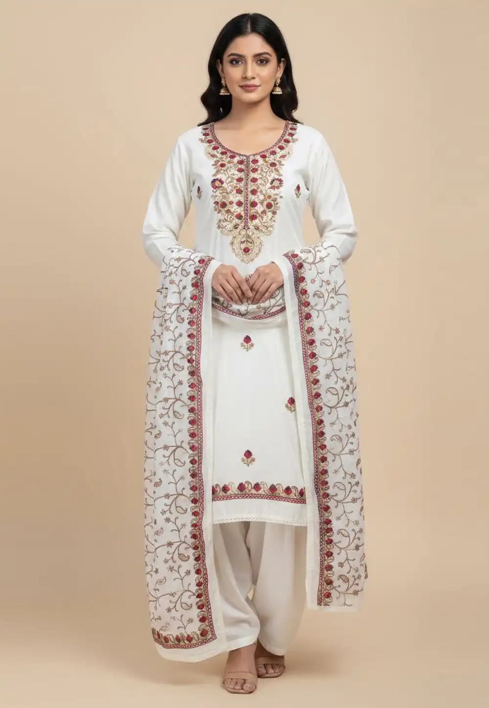 White Silk Punjabi Suit 330319