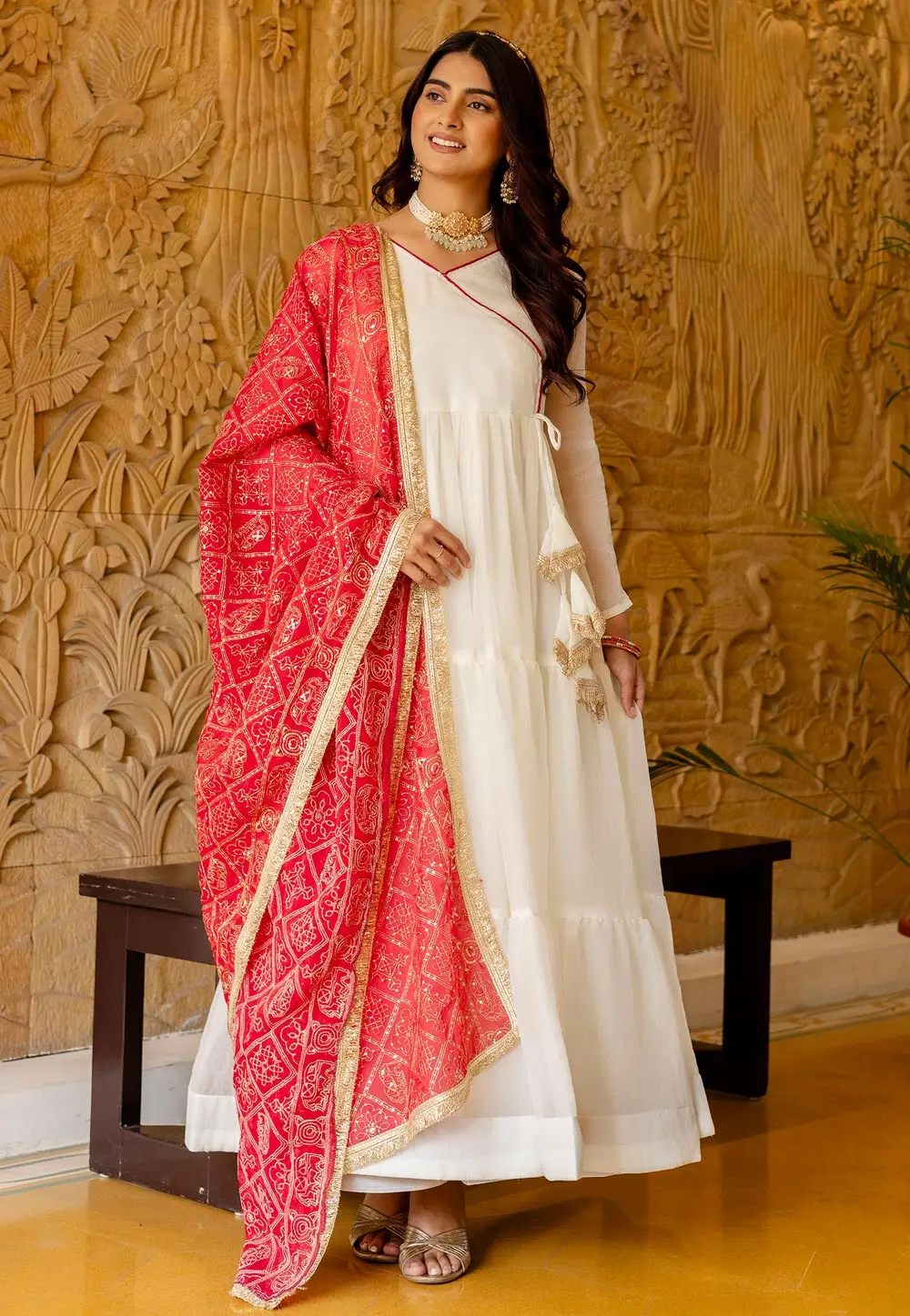 White Silk Readymade Anarkali Suit 333190