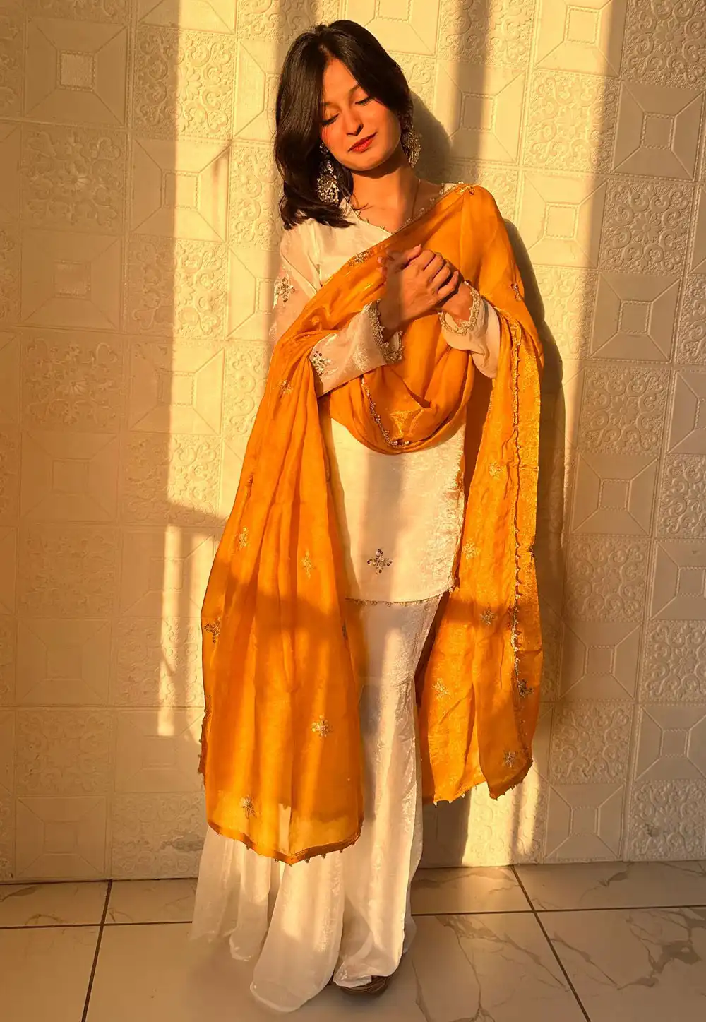White Silk Readymade Gharara Suit 328969