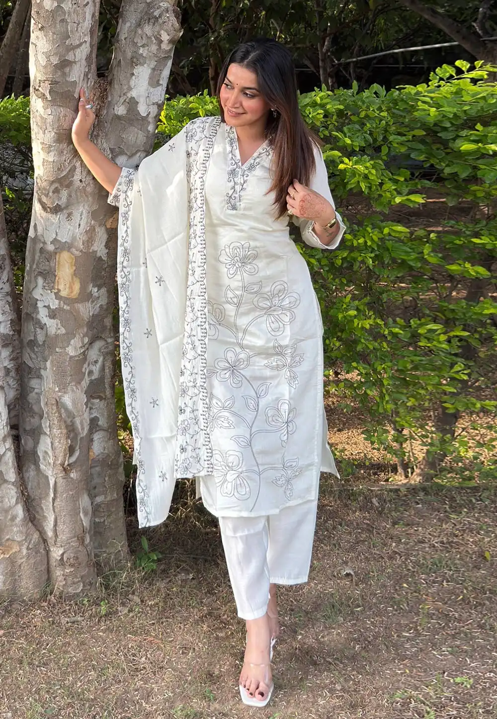 White Silk Readymade Pakistani Suit 325490