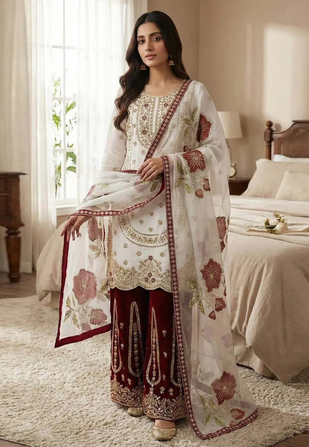 White Silk Readymade Pakistani Suit 331777