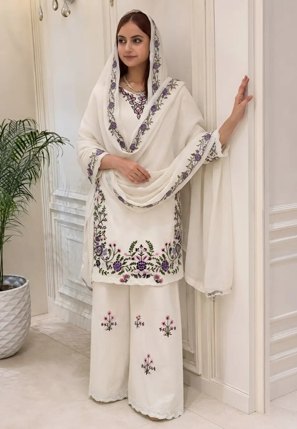 White Silk Readymade Pakistani Suit 333835