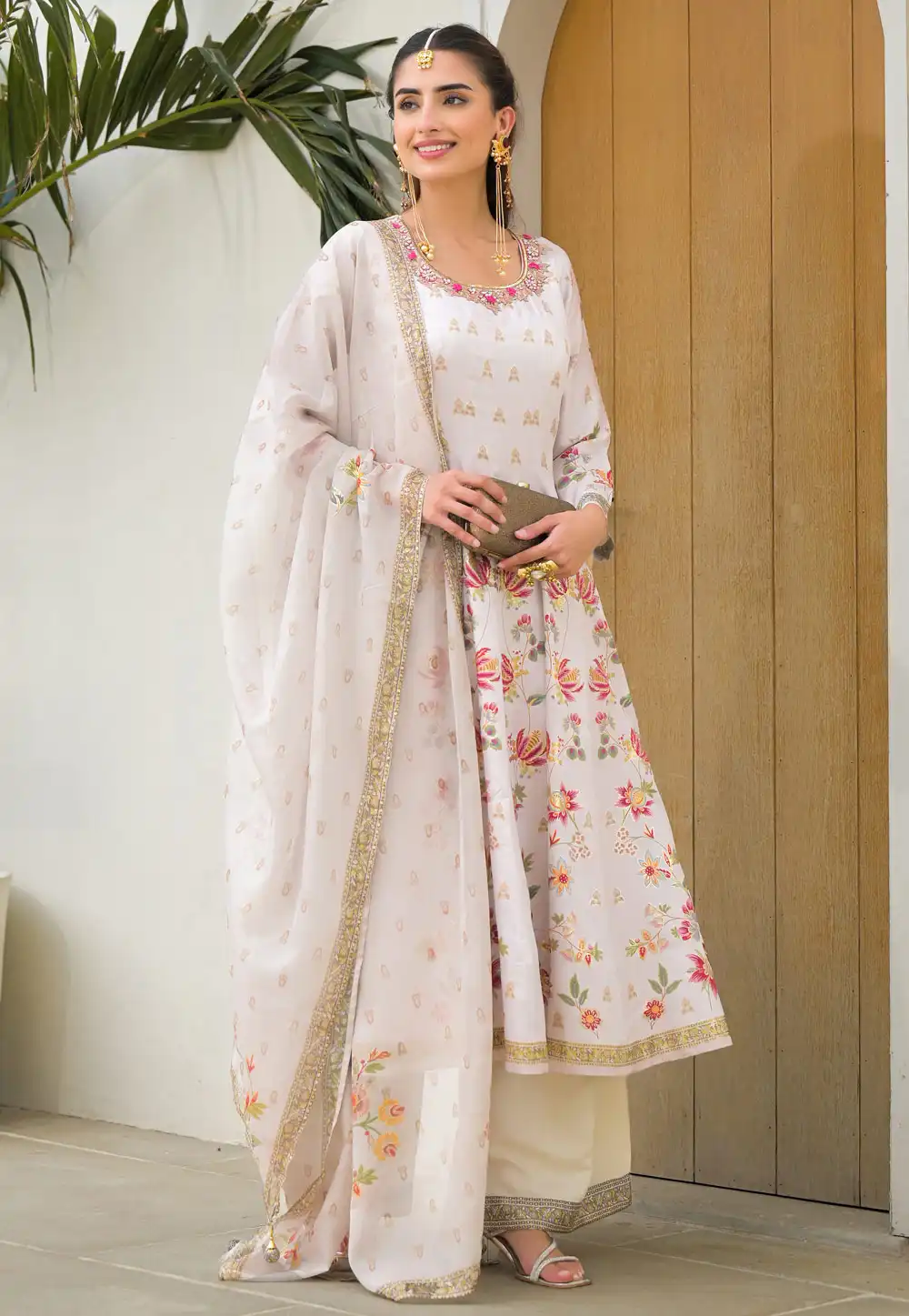 White Silk Readymade Palazzo Suit 322400