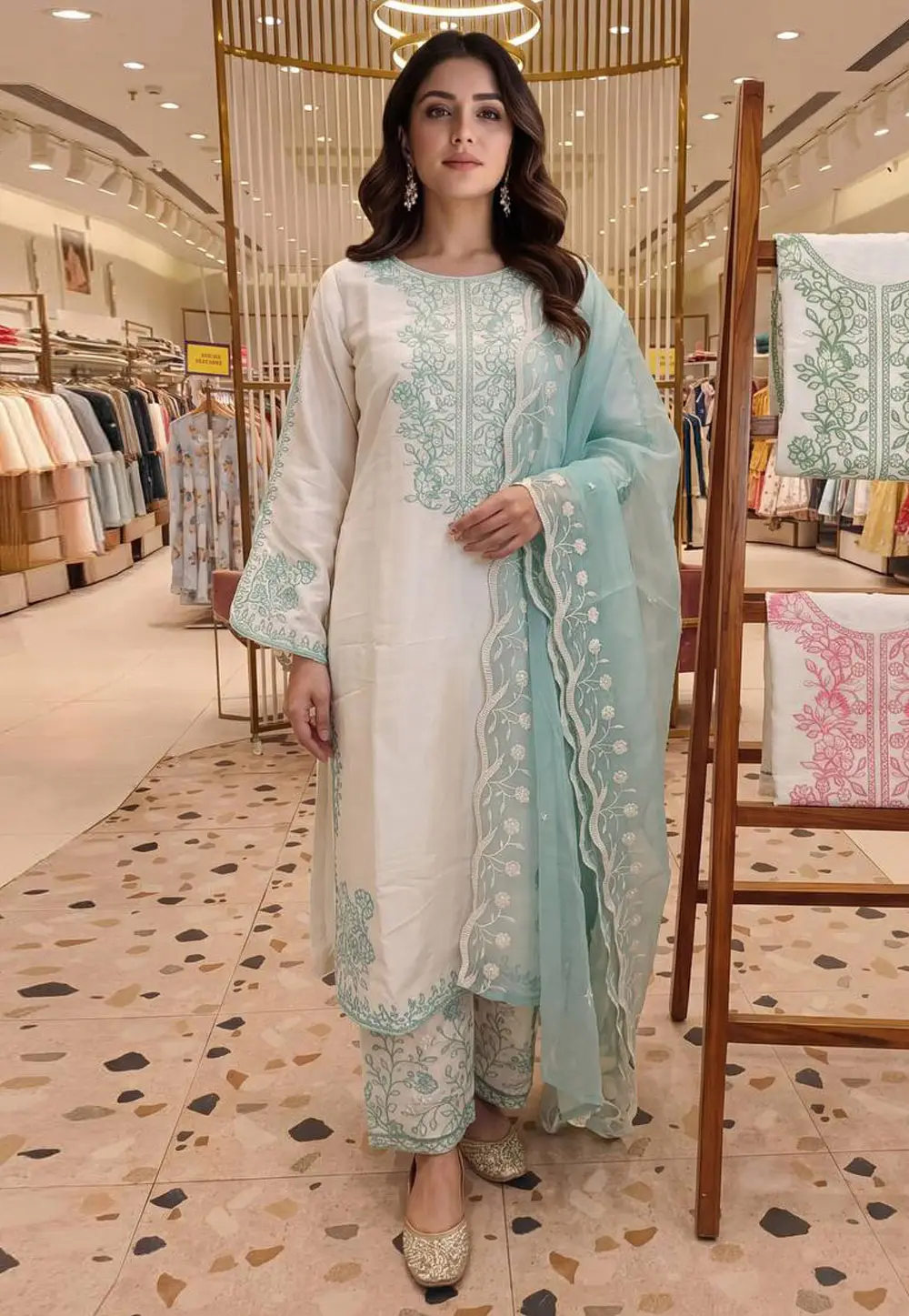 White Silk Readymade Pant Style Suit 331200