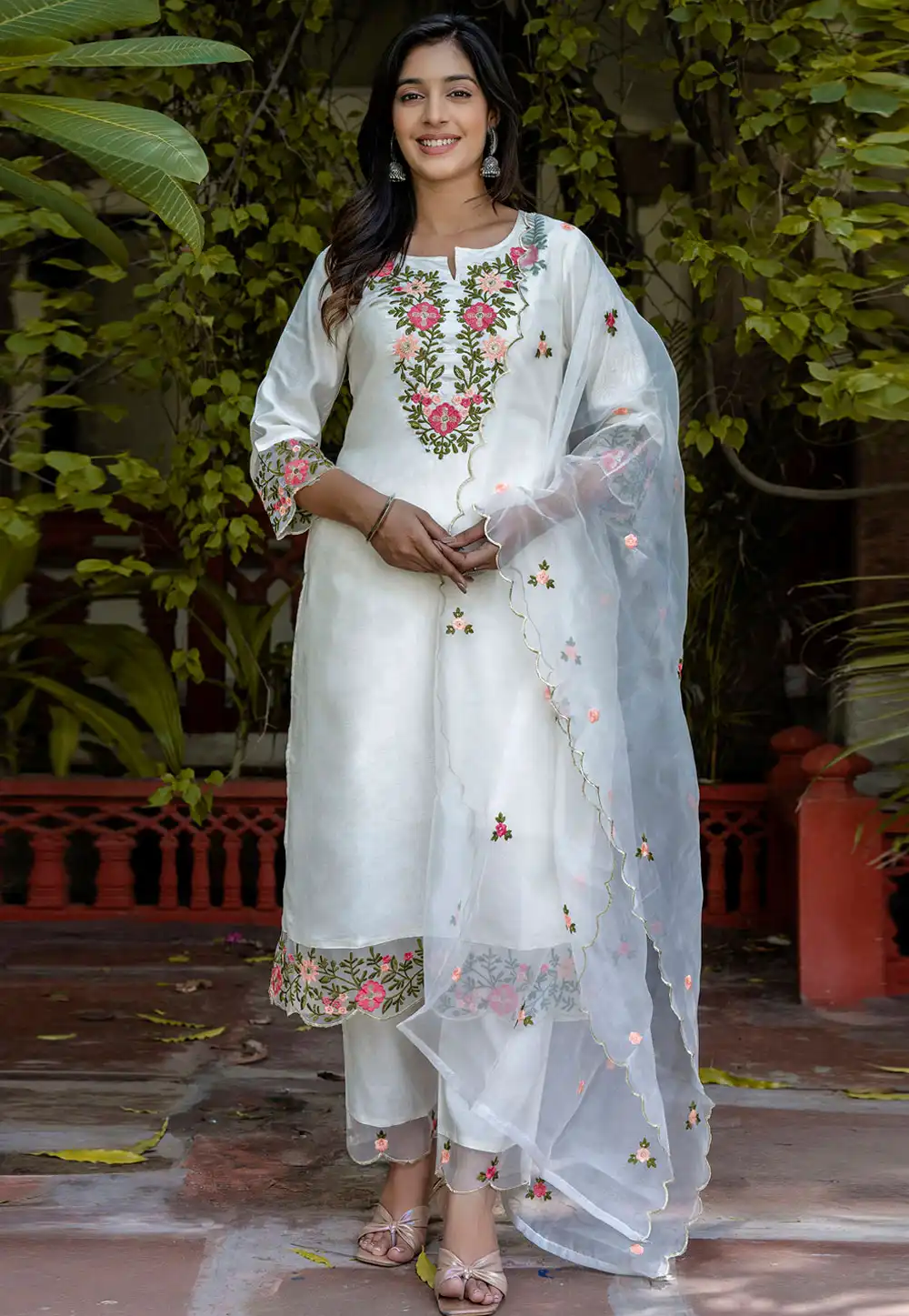 White Silk Readymade Pant Style Suit 329969