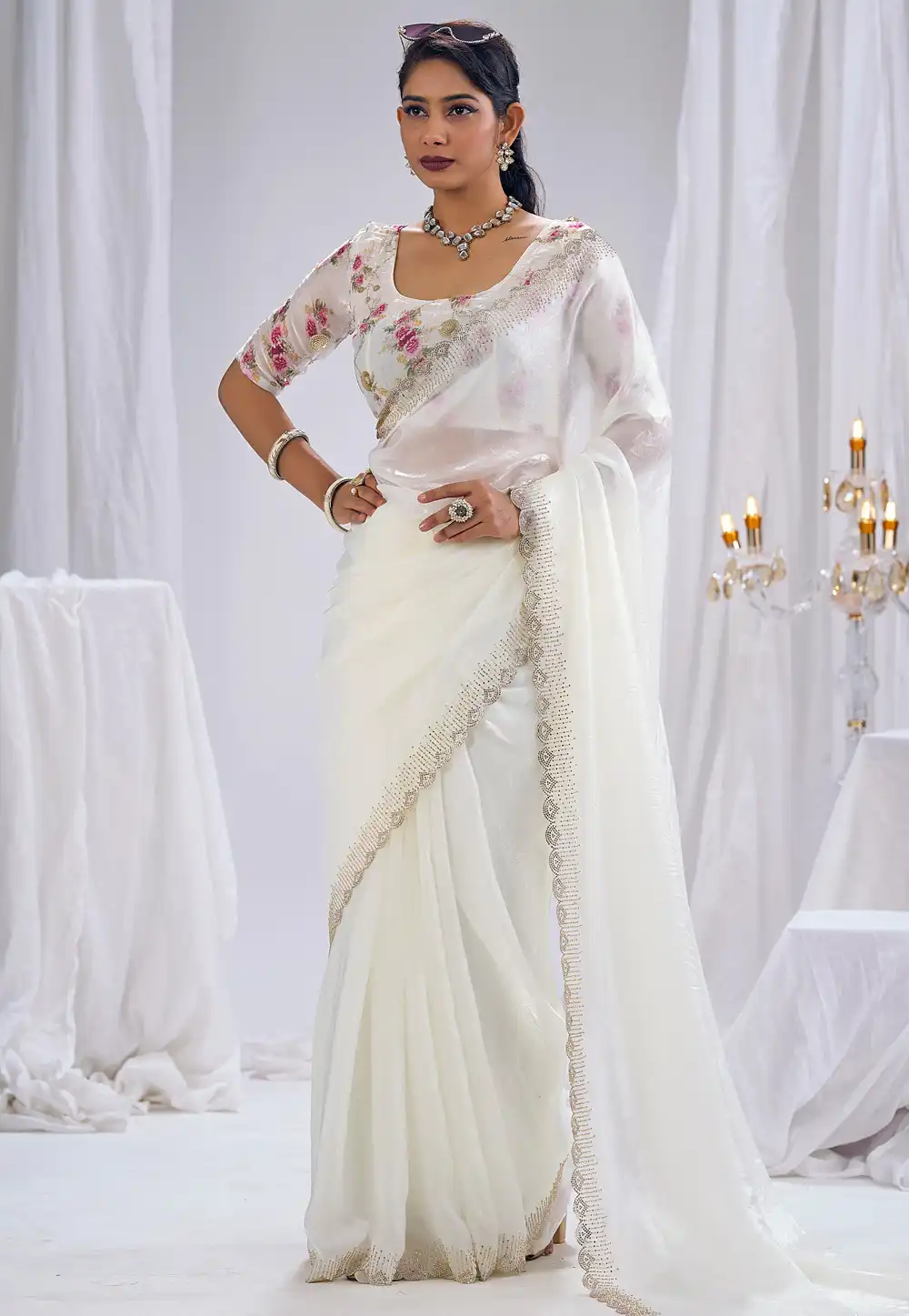 White Silk Saree With Blouse 329650