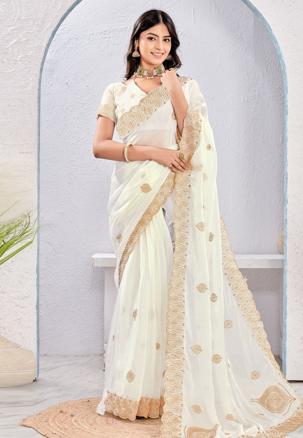 White Silk Saree With Blouse 311940