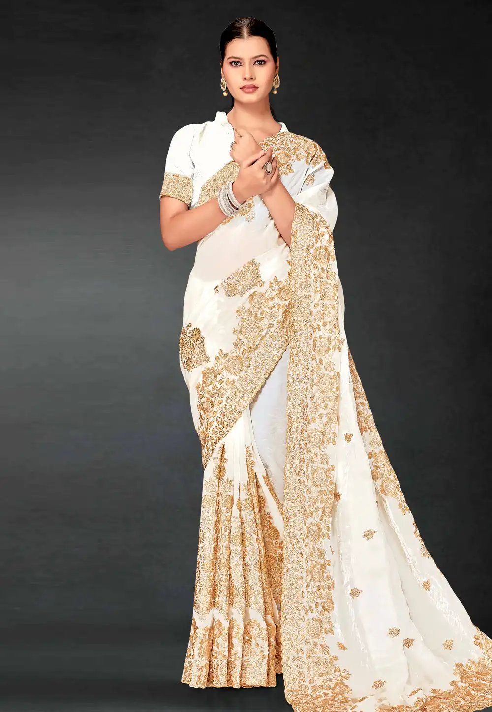 White Silk Saree With Blouse 312834