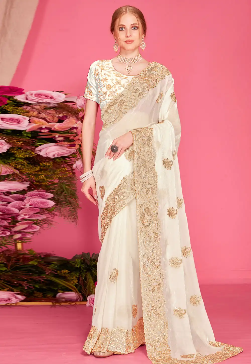 White Silk Saree With Blouse 315950