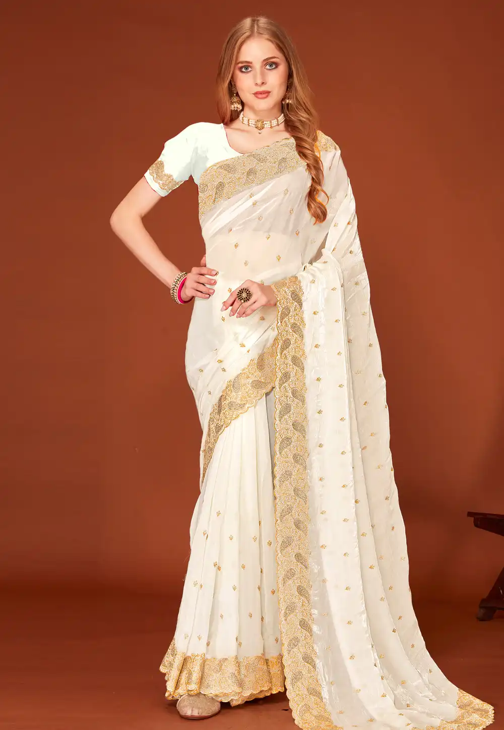 White Silk Saree With Blouse 316187