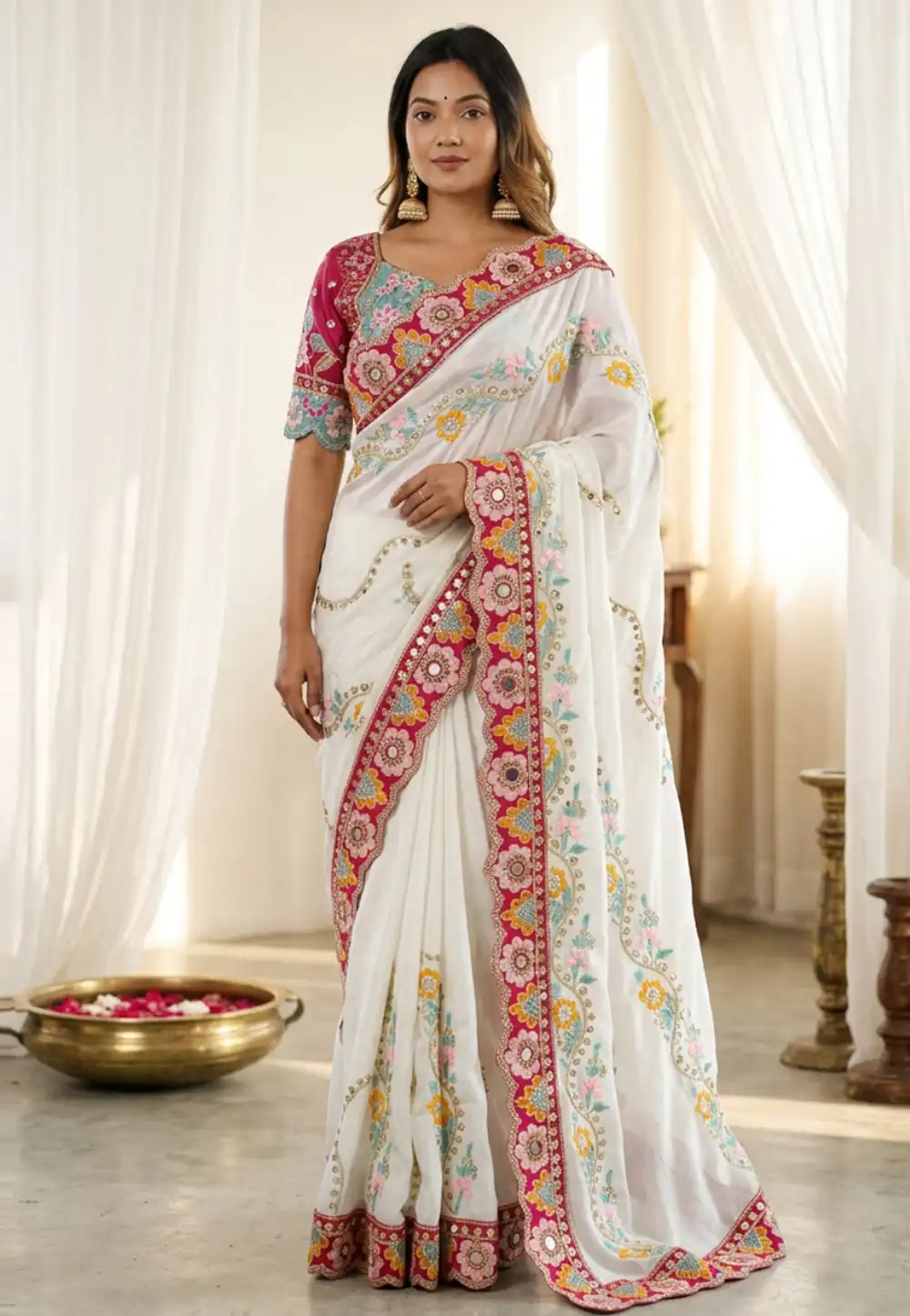 White Silk Saree With Blouse 330490