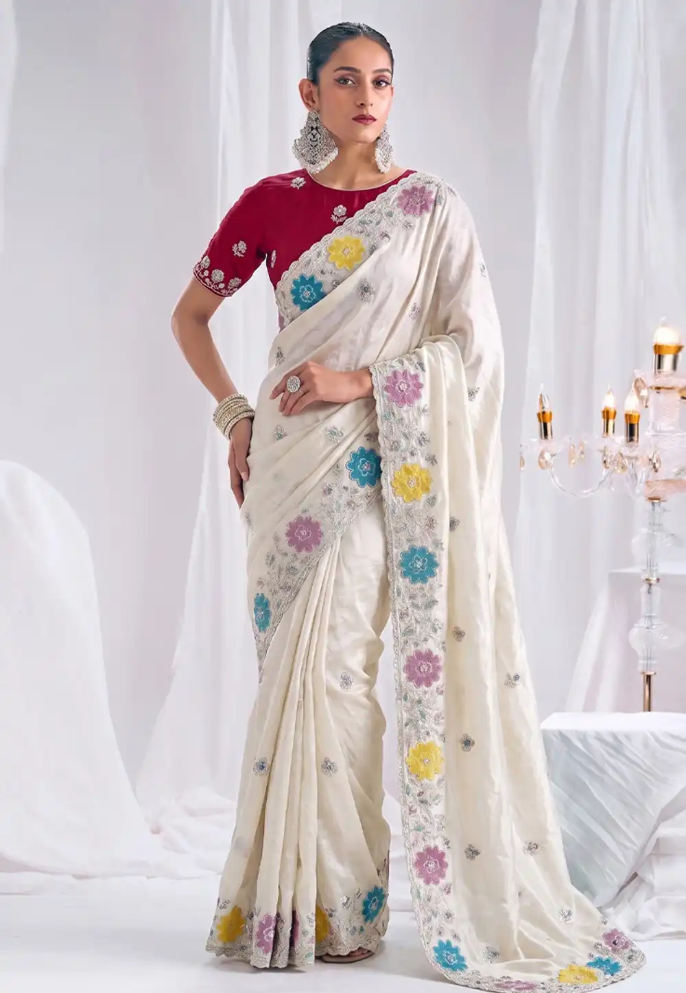 White Silk Saree With Blouse 330044