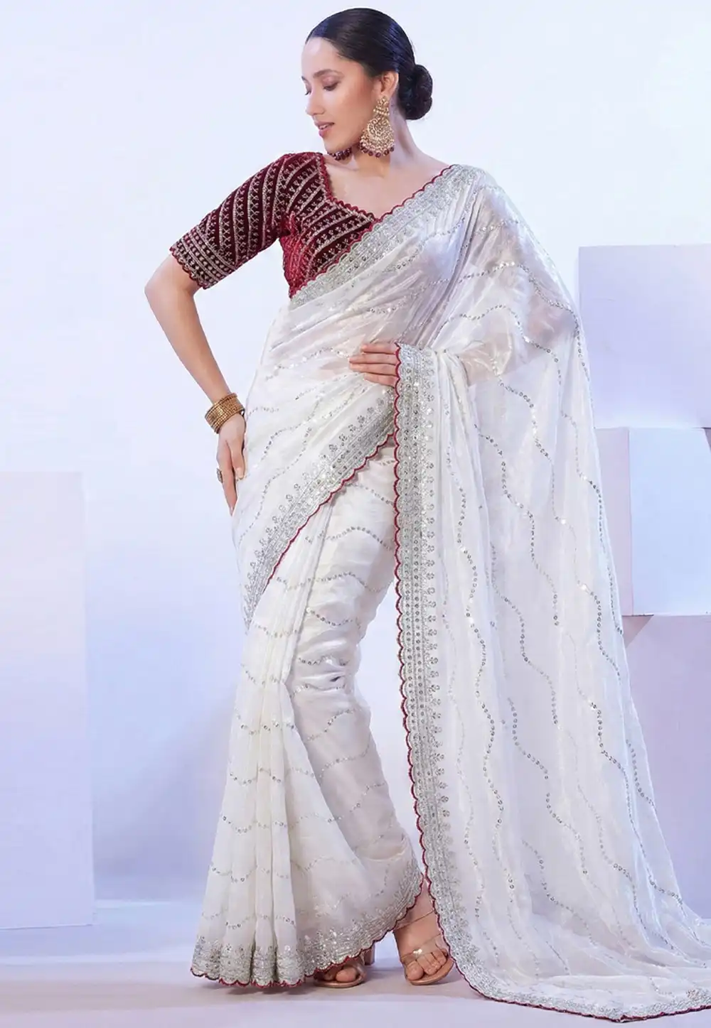 White Silk Saree With Blouse 330064