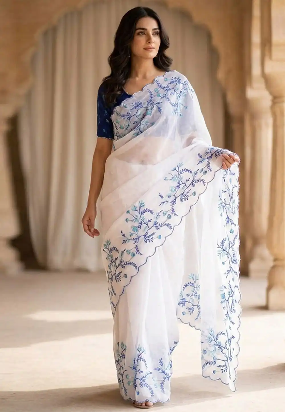 White Silk Saree With Blouse 330076